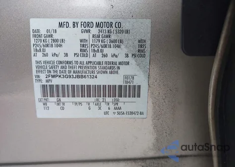 2018 Ford Edge Se z USA, uszkodzony, nr VIN 2FMPK3G93JBB61324